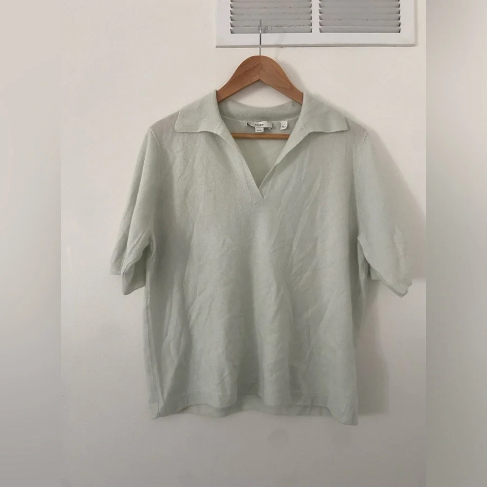 Vince Womens Cashmere-Silk Short-Sleeve Polo Sweater Size XL light Green